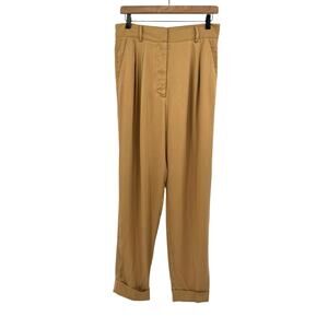 A Loves A Cognac Brown Soft Twill Pleated High Waist Cuffed Trouser Pants Slacks